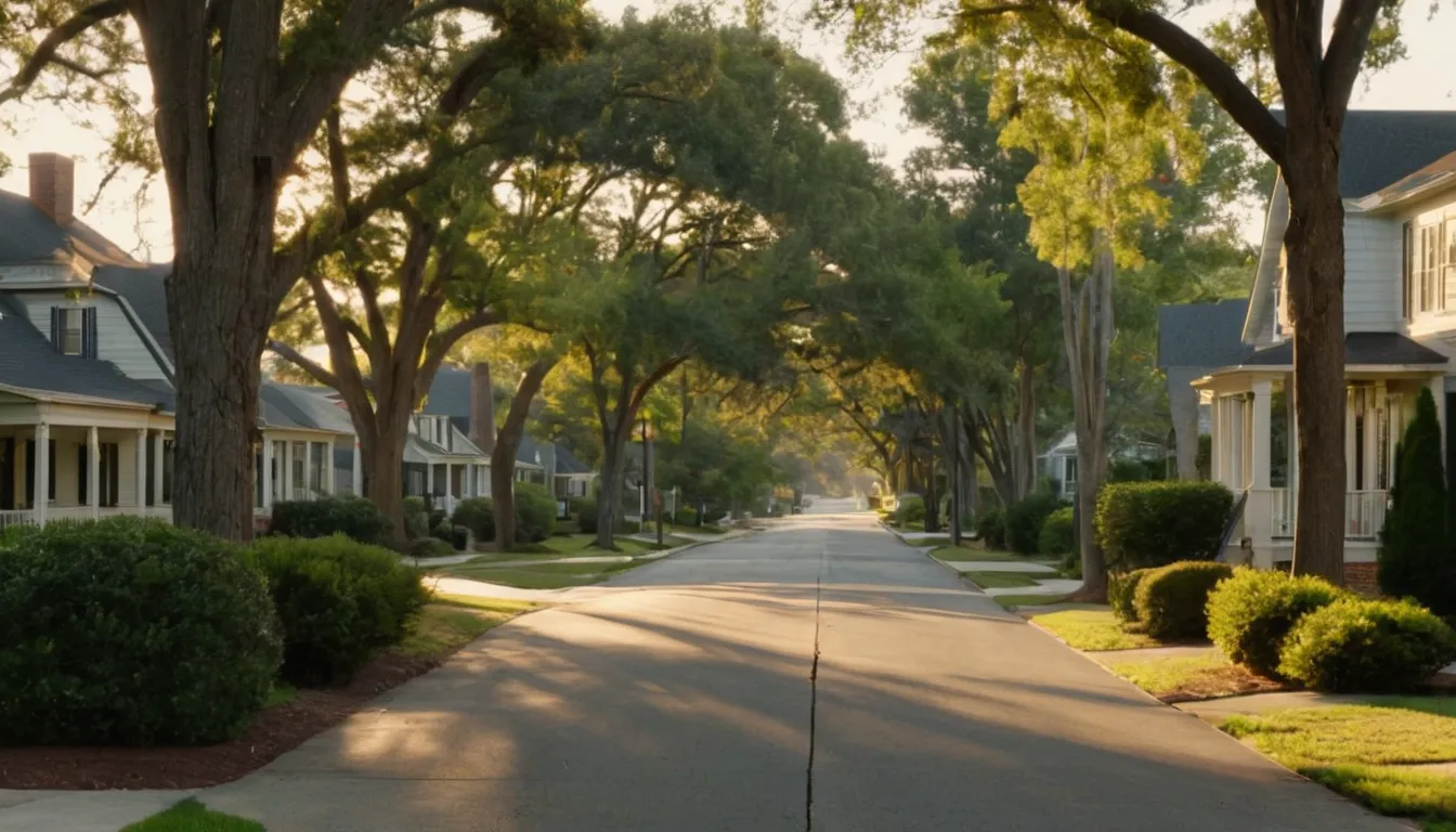 Neighborhood street with mature trees in Williamston